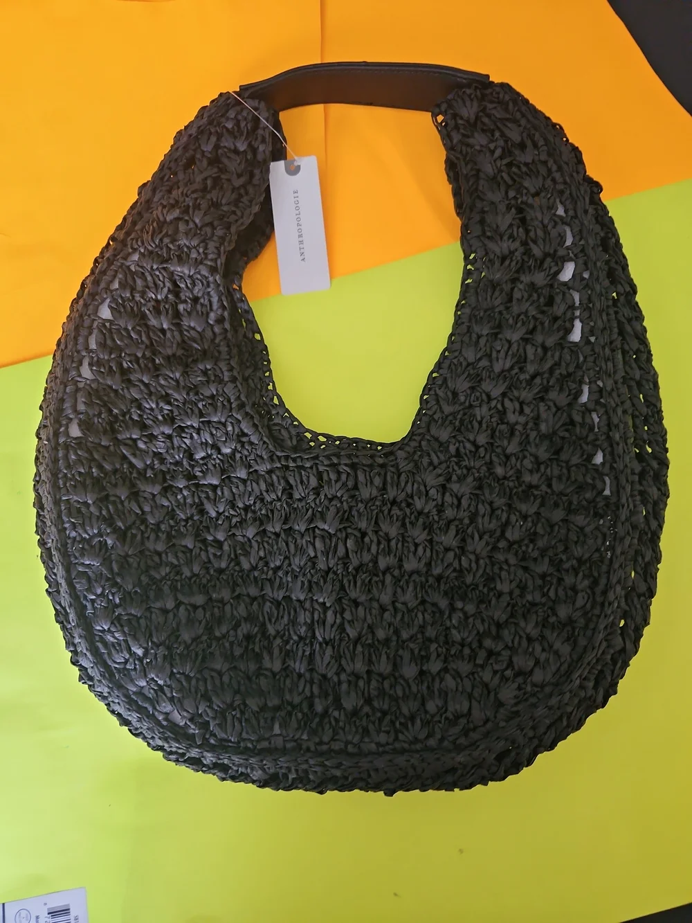 By Anthropologie Large Raffia Slouchy U-Shaped Hobo Bag NWT